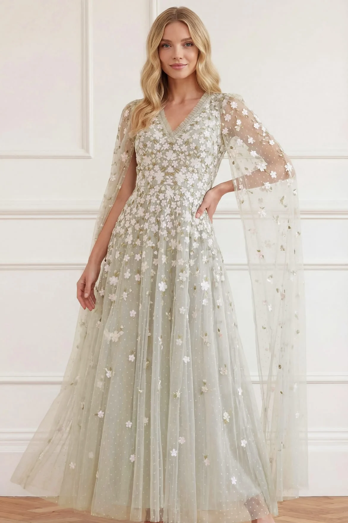 Camellia Ditsy Cape Sleeve Ankle Gown - Image 2