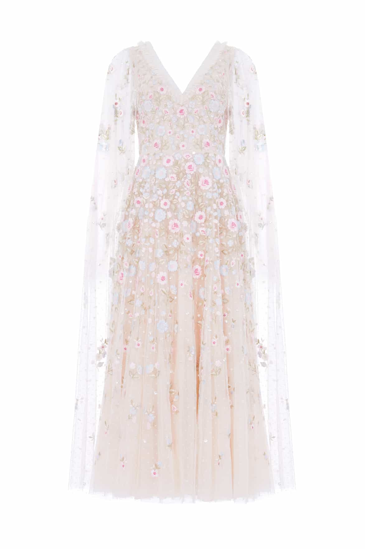 Ethereal Blooms Cape Sleeve Ankle Gown - Image 7