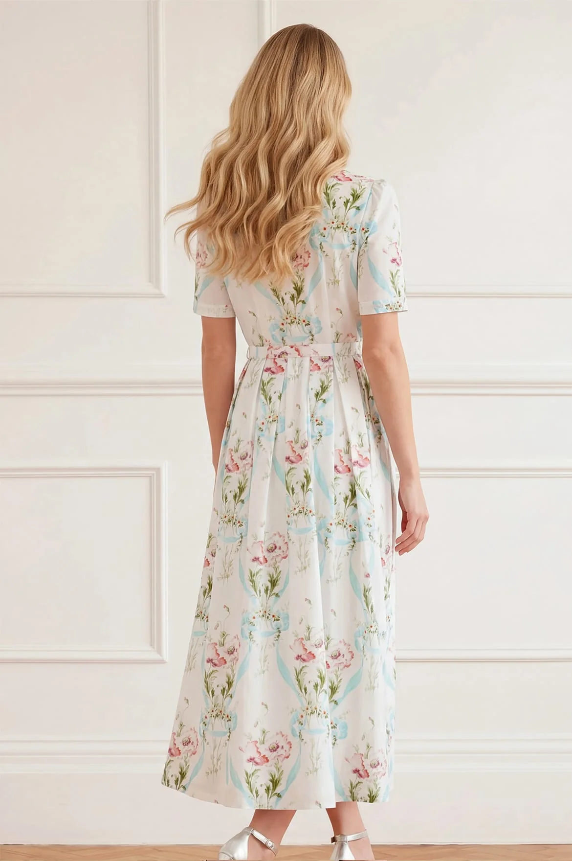 Floral Ribbon Cotton Short Sleeve Ballerina Dress - Image 5