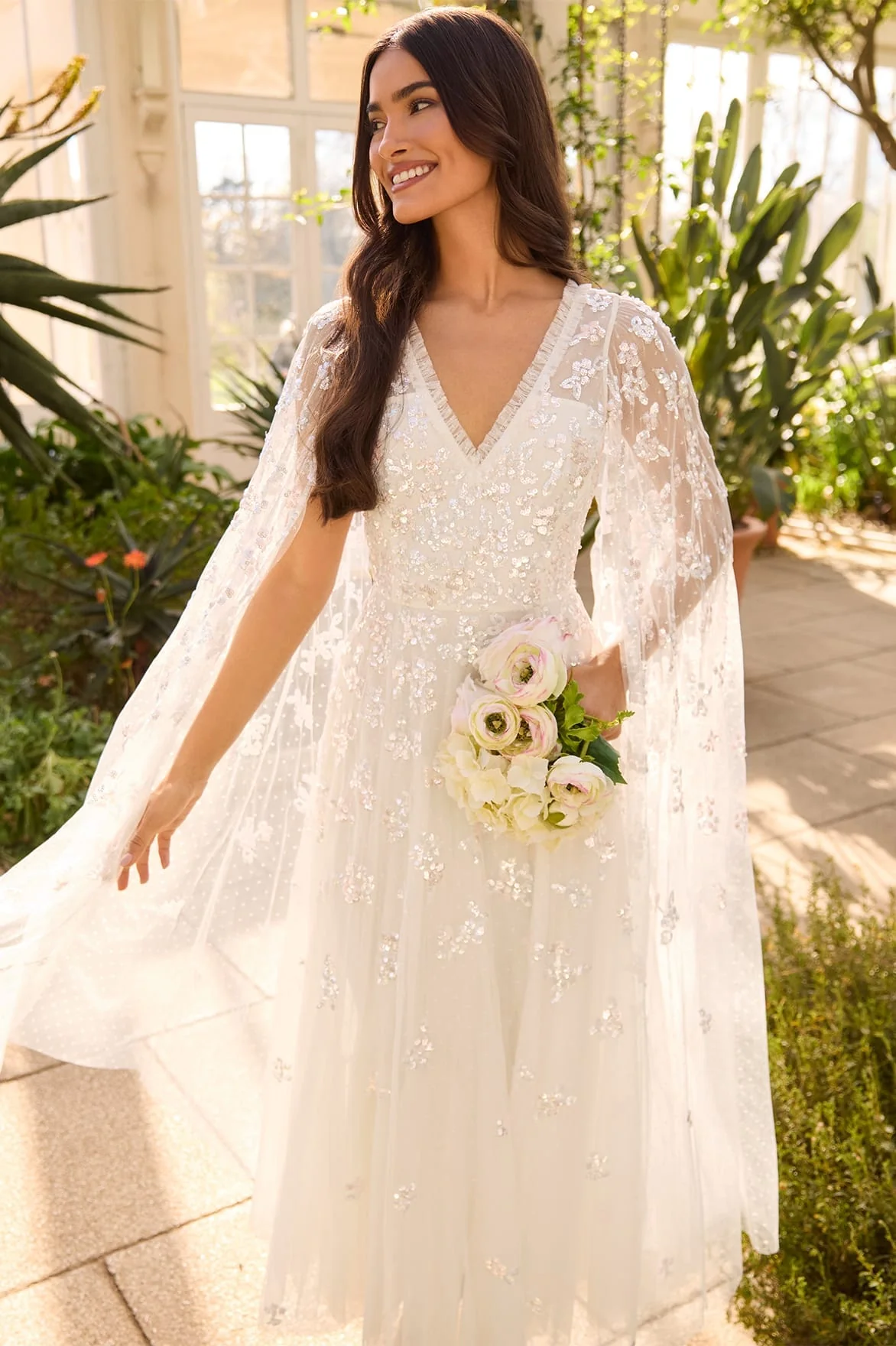 Freesia Shimmer Cape Sleeve Ankle Gown - Image 5
