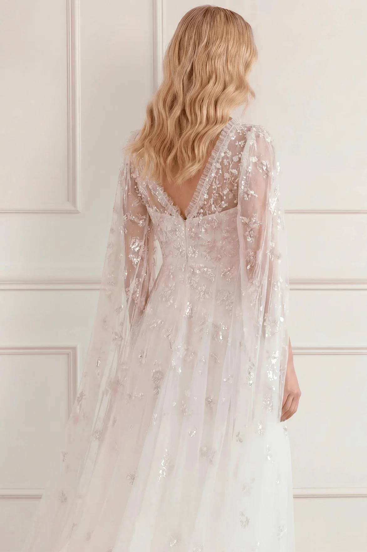 Freesia Shimmer Cape Sleeve Ankle Gown - Image 7