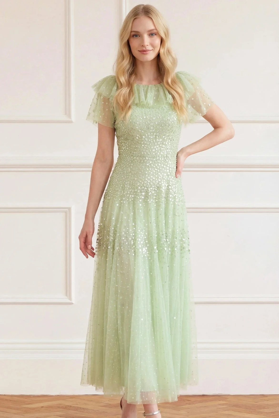 Sunrise Sequin Short Sleeve Ankle Gown - Image 2